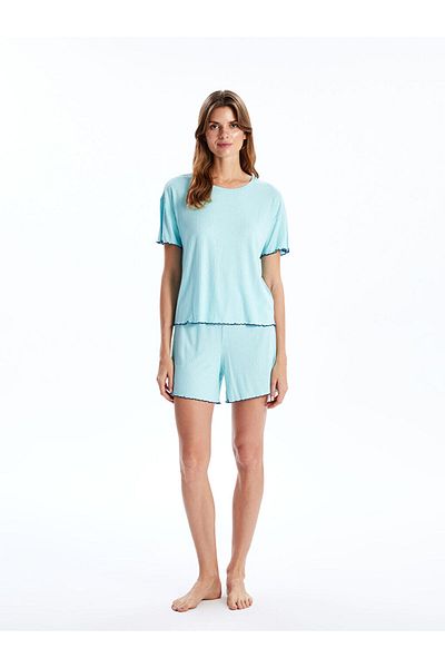 LC Waikiki Crew Neck Textured Women's Shorts Pajama Set