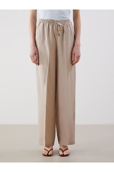 LC Waikiki Lcw Vision Beige Linen Women's Trousers with Elastic Waist
