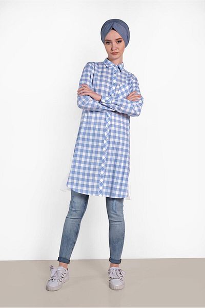 Alvina Plaid Tunik - Embroidered on the Back, Model No. 4308