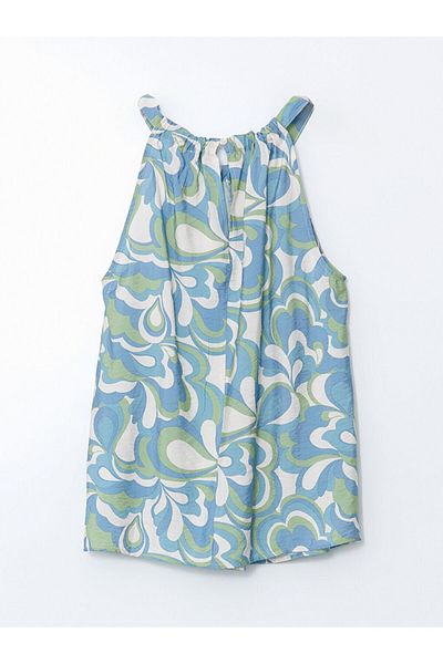 LC Waikiki Lcw Comfort Blue Halter Neck Patterned Women's Blouse