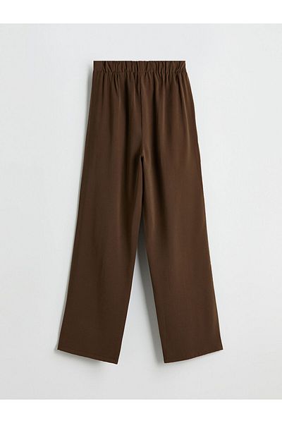 LC Waikiki Lcw Comfort Brown Elastic Waist Satin Women's Trousers