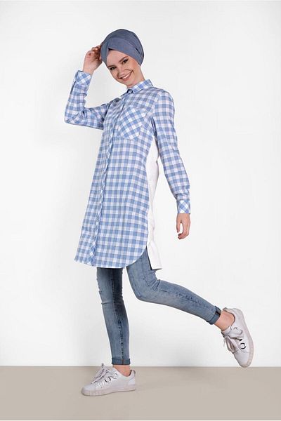 Alvina Plaid Tunik - Embroidered on the Back, Model No. 4308