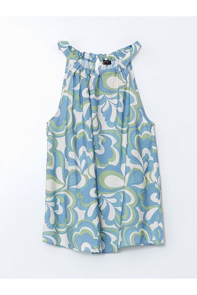 LC Waikiki Lcw Comfort Blue Halter Neck Patterned Women's Blouse