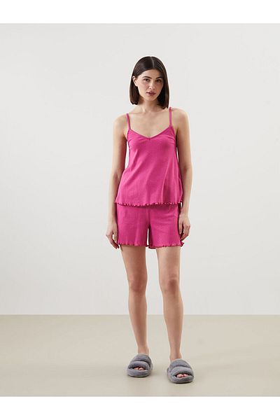 LC Waikiki U-Neck Self Patterned Strap Women's Sortlu Pajama Set
