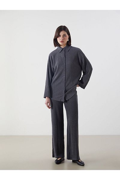LC Waikiki Lcw Modest Gray Elastic Waist Textured Women's Trousers