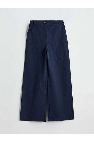 LC Waikiki Lcw Modest Navy Blue Standard Fit Poplin Women's Trousers