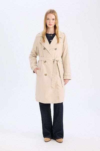 DeFacto Seasonal Water Repellent Trench Coat - Double Breasted Neckline, Button Pocket, Belt, Epaulettes A0593Ax24Au