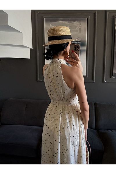 ALBATROS Halter Neck Slit Polka Dot Dress