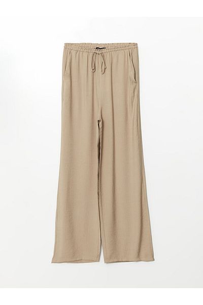 LC Waikiki Lcw Modest Beige Elastic Waist Textured Women's Trousers
