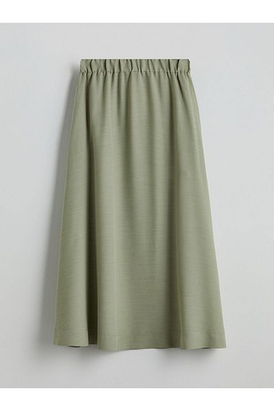LC Waikiki LCW Modest Green Λινό Μικτή Φούστα με Ελαστική Μέση