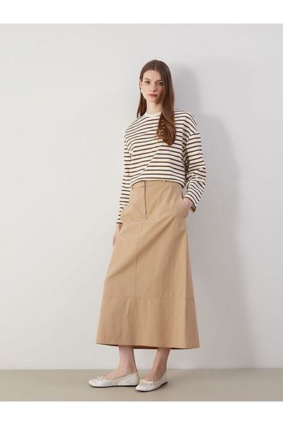 LC Waikiki Γυναικεία φούστα LCW Modest Beige με ζώνη με στενή εφαρμογή