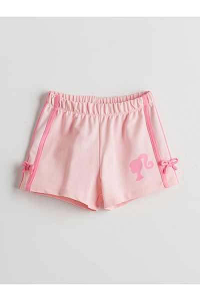 LC Waikiki Pink Elastic Waist Barbie Printed Girl's Shorts