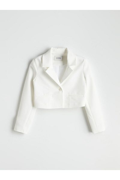 LC Waikiki LCW Παιδικό Λευκό Κοριτσίστικο Crop Blazer Jacket