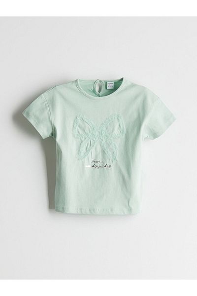 LC Waikiki Light Green Crew Neck Cotton Girls' T-Shirt