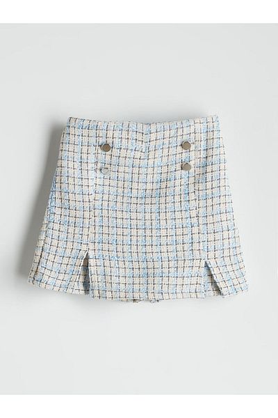 LC Waikiki Lcw Kids Blue Elastic Waist Girls Tweed Shorts Skirt