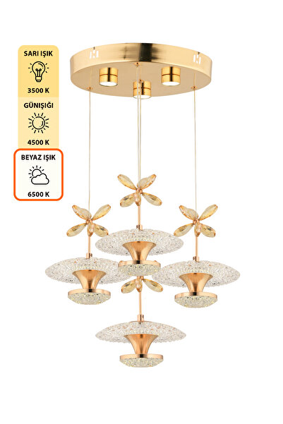 Capella Aydınlatma Kumandalı 3 Renk Işık Özellikli Dimmerli Modern Kaplama Sarkıt Led Avize Salon Mutfak Avize