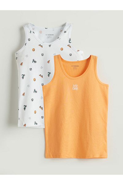 LC Waikiki Lcw Kids White Crew Neck Printed Boys' Undershirt Set of 2