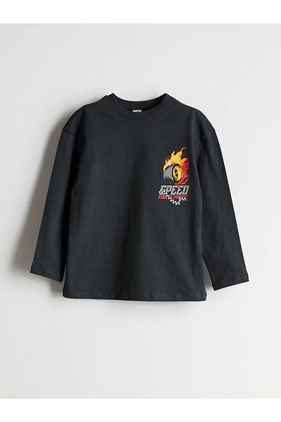 LC Waikiki Lcw Kids Anthracite Crew Neck Printed Boys' T-Shirt