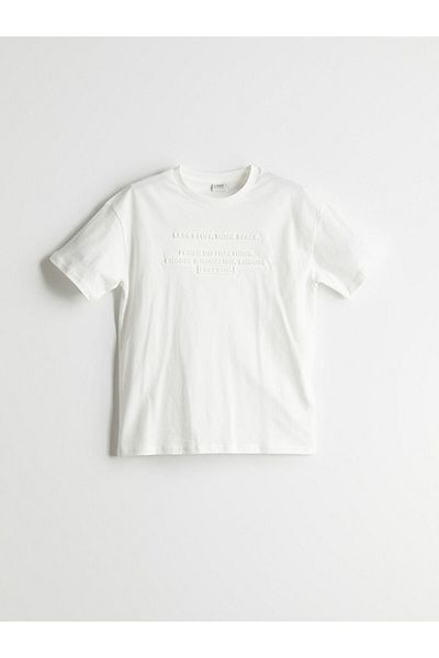 LC Waikiki Ecru Crew Neck Boy's T-Shirt