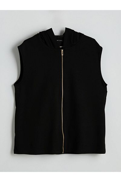 LC Waikiki Black Hooded Women's Zippered Sweatshirt