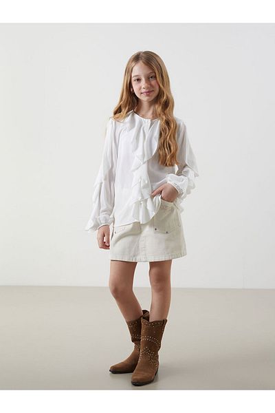 LC Waikiki Crew Neck Flange Detailed Girl's Shirt