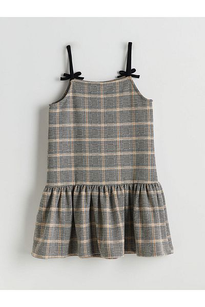 LC Waikiki Lcw Kids Gray Square Collar Plaid Girl Dress