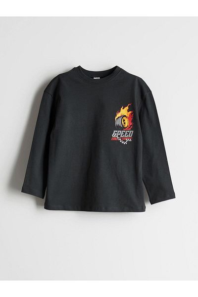 LC Waikiki Lcw Kids Anthracite Crew Neck Printed Boys' T-Shirt