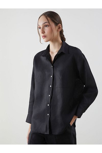 LC Waikiki Black Oversize 100% Linen Women's Shirt