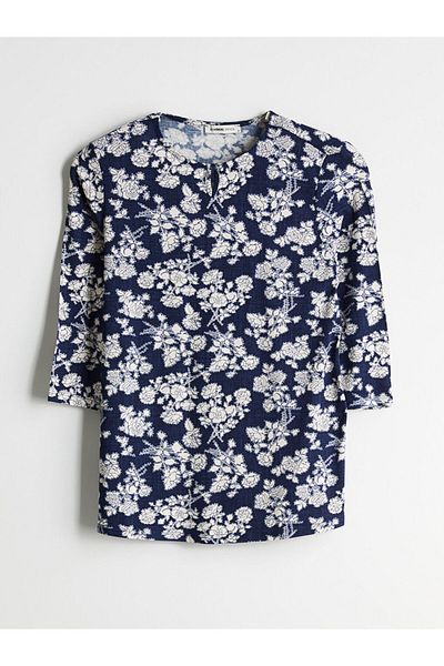 LC Waikiki Γυναικεία μπλούζα LCW Grace Navy Blue Crew λουλουδάτο