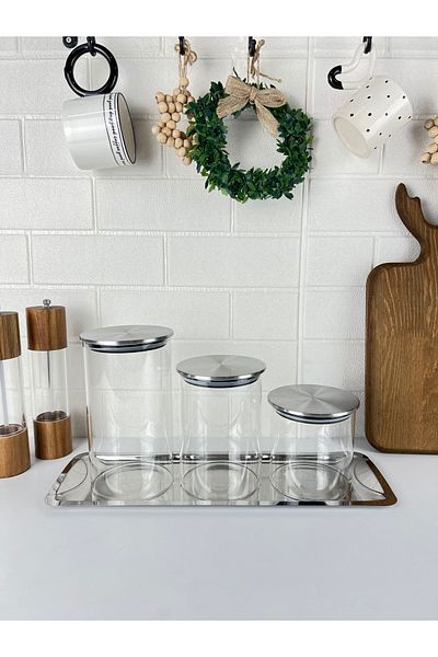 Mirilliahome Stainless Steel Glass Jar Set with Vacuum Lid Base – Tea Coffee Sugar Jar