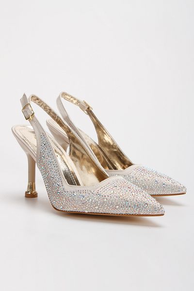 MFT AYAKKABI Women's Stone Embroidered Evening Dress Shoes Gold