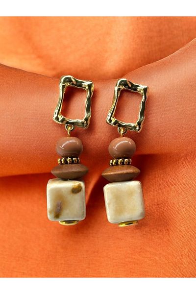 dela otantik Ethnic Handmade Ceramic Earrings - Multicolor Large Authentic Dangle Jewelry