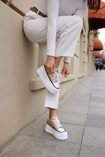 ANGELİNA JONES VARDY KADIN ALTİN PULLU BAGCIKLI DOLGU TABAN SNEAKER