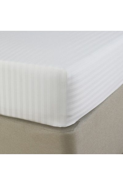 Kotonia Home Elastic Bed Cover Damask With 2.5 Cm Stripes, 100% Cotton, White, 120x200 20 Cm