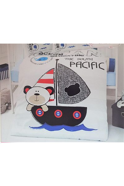 Kotonia Home Complete Set 8 Pieces Baby Crib, Teddy Bear With Boat And Cloths, Cotton With Sponge Protection
