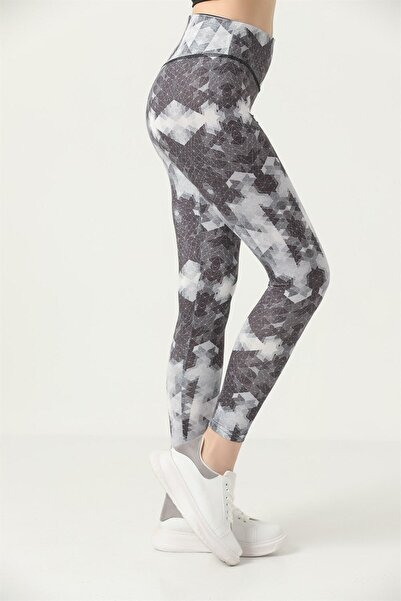 missmaral Women's Leggings High Waist Recovery Gray Black Digital Printed Comfortable & Stylish Model