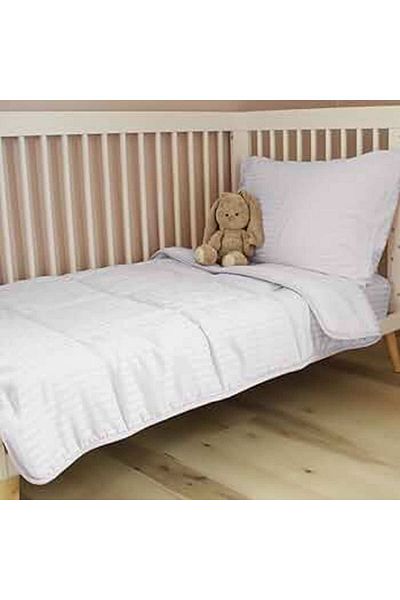 Kotonia Home Complete 3-Piece Baby Crib Bedding Set - Damask With 2 Cm Wide Stripes, 100% Cotton, White