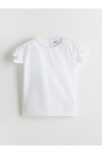 LC Waikiki LCW Kids White Crew Neck Φιόγκος Λεπτομερής κοριτσίστικη μπλούζα Crop