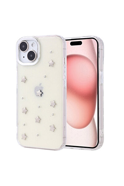 Başkenttekno iPhone 15 Kılıf Airbag Tasarımlı Simli Şeffaf Kutup Kapak