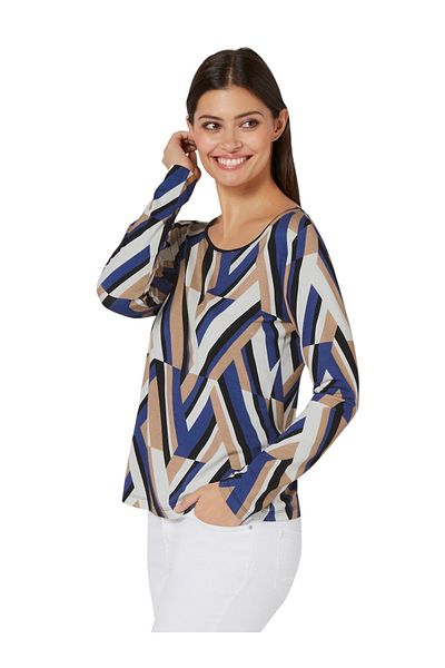 MAMAYAGA Women's Crew Neck Geometric Print Long Sleeve Curve Plus Size Blouse