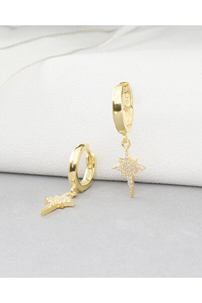 Brezza Lusso Jewelry 18k Serie Oro Kuzey Yıldızı Sallantılı Kadın Gümüş Küpe