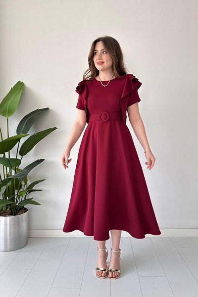 MaziButik Rochie Atlas cu umeri, model burgundy