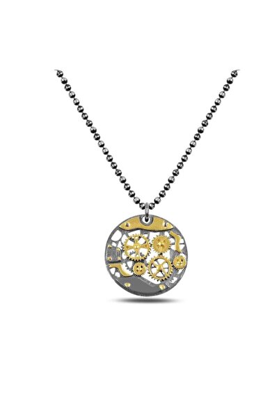 Brezza Lusso Jewelry Saat Mekanizması Madolyon Erkek Gümüş Kolye Top Zincirli...