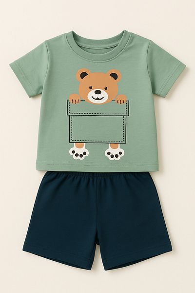 Midani Store Baby Boys 2-Piece Set Printed Short Sleeve T-Shirt Elastic Waist Shorts