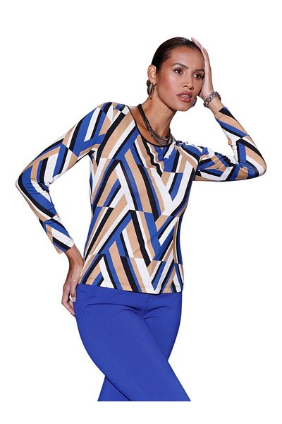 MAMAYAGA Women's Crew Neck Geometric Print Long Sleeve Curve Plus Size Blouse