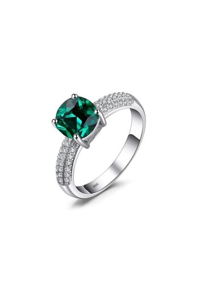 Brezza Lusso Jewelry Zümrüt Taşlı Diamond Yarımtur Tektaş Kadın Gümüş Yüzük