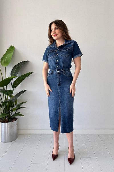 MaziButik Rochie albastră din denim cu fante