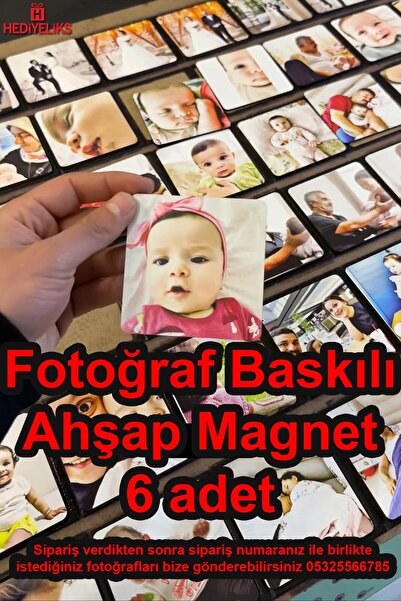 HEDİYELİKS Ahşap Magnet 6 Adet Kişiye Özel Fotoğraf Baskılı Foto Magnet
