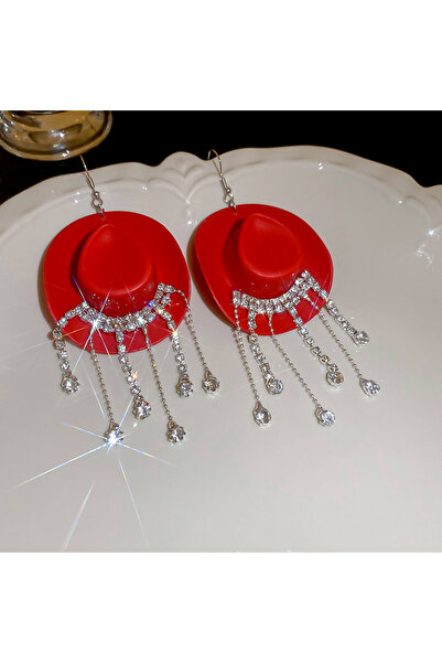 Choice أقراط متدلية حمراء إبداعية على شكل قبعة رعاة البقر للنساء والفتيات أقر...