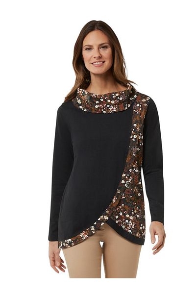 MAMAYAGA Women's Flounce Collar Floral Pattern Asymmetrical Cut Long Sleeve Sports Stylish Curve Plus Size Blouse